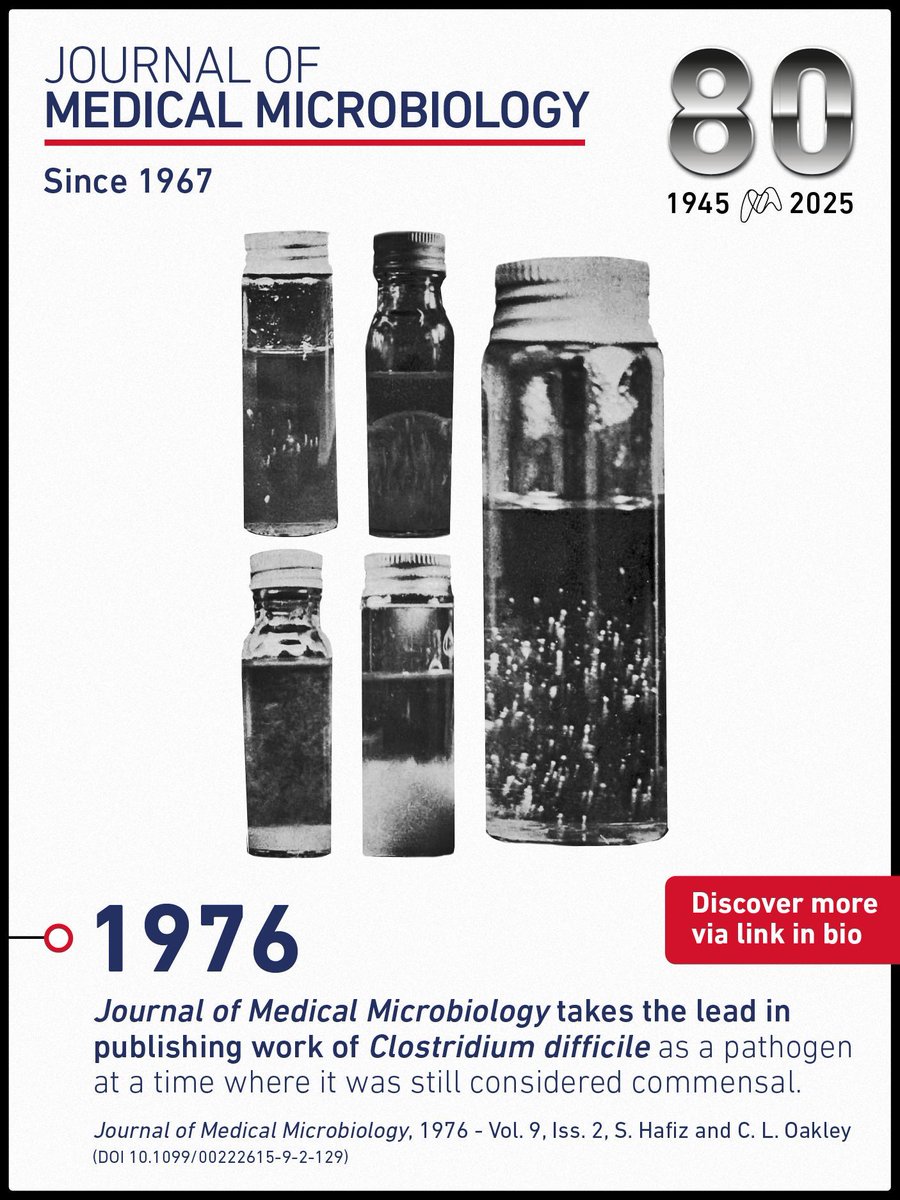 In our 80th year, we are highlighting some key discoveries in our journal archives. In 1976, Journal of Medical Microbiology took the lead in publishing research on Clostridium difficile as a pathogen - doi.org/10.1099/002226… #JMM