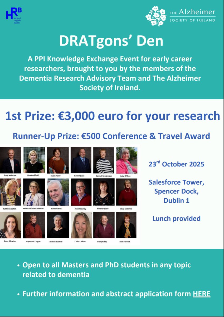 Exciting opportunity 📢 ECRs in dementia research: pitch your Dragon's Den-style for €3k! Oct 23, Dublin. For more information and to apply follow the link below:
file:///C:/Users/12022649/Desktop/DRATgons%20Den%20announcement%20poster.pdf  
#PPI #DementiaResearch #ECR