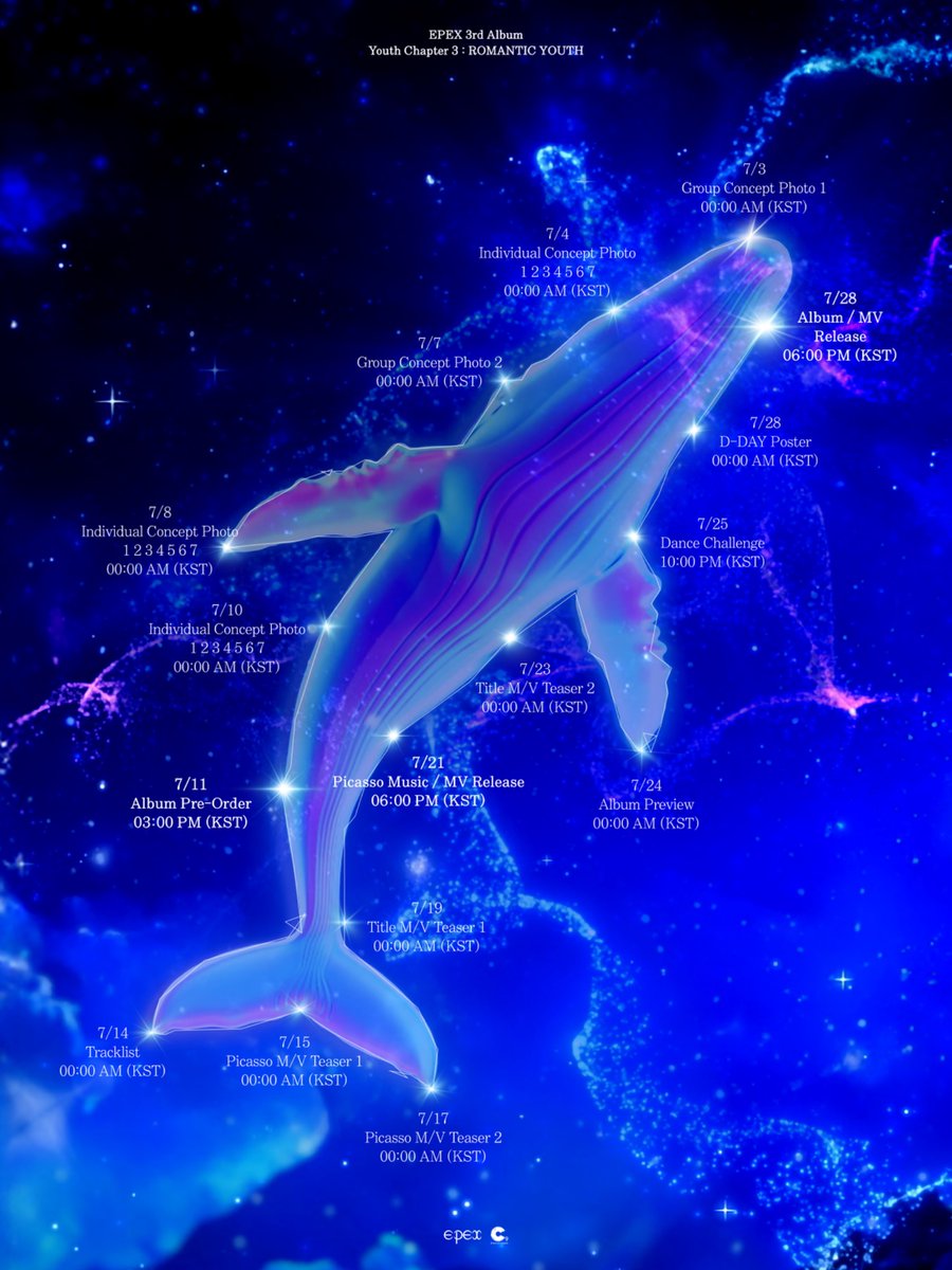 [📀]
EPEX 3rd Album 

소화(韶華) 3장 : 낭만 청춘 
(Youth Chapter 3 : ROMANTIC YOUTH)

Promotion Scheduler

2025.07.28 6PM

#EPEX #이펙스 #Eight_Apex #韶華 #소화 #ROMANTICYOUTH #낭만청춘 #위시 #뮤 #아민 #백승 #에이든 #예왕 #제프