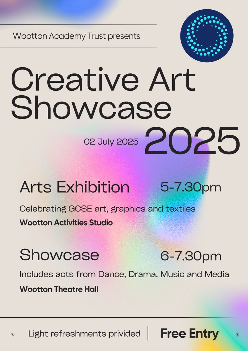 Wootton Upper School (@woottonupper) on Twitter photo GCSE Creative Arts Showcase 2025 ๐จ
๐ <a href="/WoottonUpper/">Wootton Upper School</a>
๐
Wed 2 July | ๐ 5โ7pm
Celebrate amazing student work in:
๐ญ Drama & Dance
๐จ Art, Graphics & Textiles
๐ถ Music ๐ฅ Media
All welcome! ๐
#CreativeArtsShowcase2025 #GCSEShowcase GCSE Creative Arts Showcase 2025 ๐จ
๐ <a href="/WoottonUpper/">Wootton Upper School</a>
๐
Wed 2 July | ๐ 5โ7pm
Celebrate amazing student work in:
๐ญ Drama & Dance
๐จ Art, Graphics & Textiles
๐ถ Music ๐ฅ Media
All welcome! ๐
#CreativeArtsShowcase2025 #GCSEShowcase