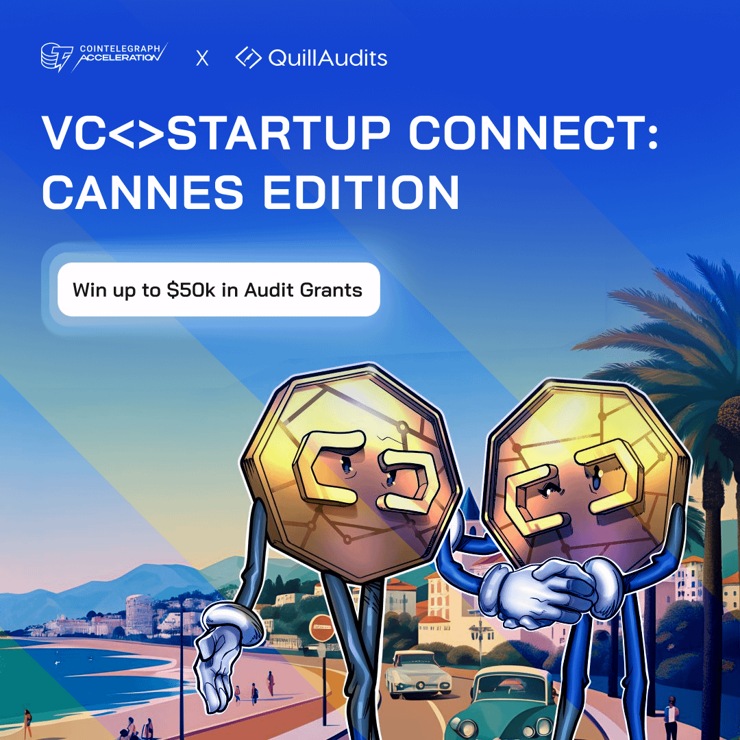 QuillAudits | Web3 Security 🥷 (@quillaudits_ai) on Twitter photo <a href="/EthCC/">EthCC - Ethereum Community Conference</a> founders roll call!!
We are teaming up with <a href="/CointelegraphAc/">Cointelegraph Accelerator</a> for the top-tier VC <> Start Up Connect side event in Cannes 🔥
Pitch in front of top VCs & ecosystem leaders IRL and get a chance to win up to $50,000 in audit grants from us ;)
Building something cool? <a href="/EthCC/">EthCC - Ethereum Community Conference</a> founders roll call!!
We are teaming up with <a href="/CointelegraphAc/">Cointelegraph Accelerator</a> for the top-tier VC <> Start Up Connect side event in Cannes 🔥
Pitch in front of top VCs & ecosystem leaders IRL and get a chance to win up to $50,000 in audit grants from us ;)
Building something cool?