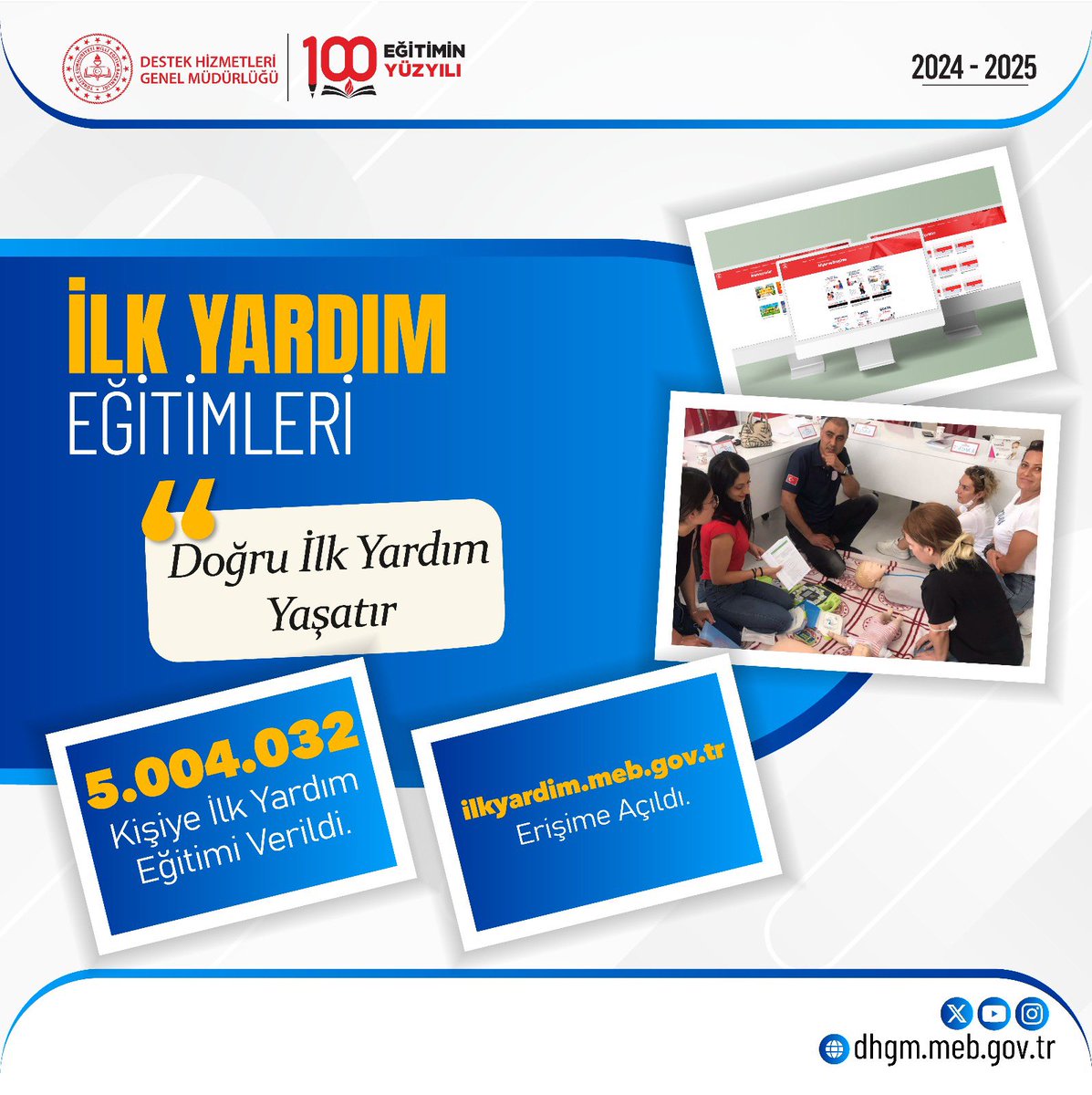T.C. MEB Destek Hizmetleri Genel Müdürlüğü (@meb_dhgm) on Twitter photo 81 il 82 ilk yardım eğitim merkezimizde; öğretmen, öğrenci, veli, okul servis şoförü, rehber personeli ve kantin çalışanı olmak üzere toplamda 5.004.032 kişiye ilk yardım eğitimleri verdik.
<a href="/tcmeb/">Millî Eğitim Bakanlığı</a> <a href="/Yusuf__Tekin/">Yusuf Tekin</a> <a href="/omurfatih/">Ömür Fatih Karakullukçu</a> 81 il 82 ilk yardım eğitim merkezimizde; öğretmen, öğrenci, veli, okul servis şoförü, rehber personeli ve kantin çalışanı olmak üzere toplamda 5.004.032 kişiye ilk yardım eğitimleri verdik.
<a href="/tcmeb/">Millî Eğitim Bakanlığı</a> <a href="/Yusuf__Tekin/">Yusuf Tekin</a> <a href="/omurfatih/">Ömür Fatih Karakullukçu</a>
