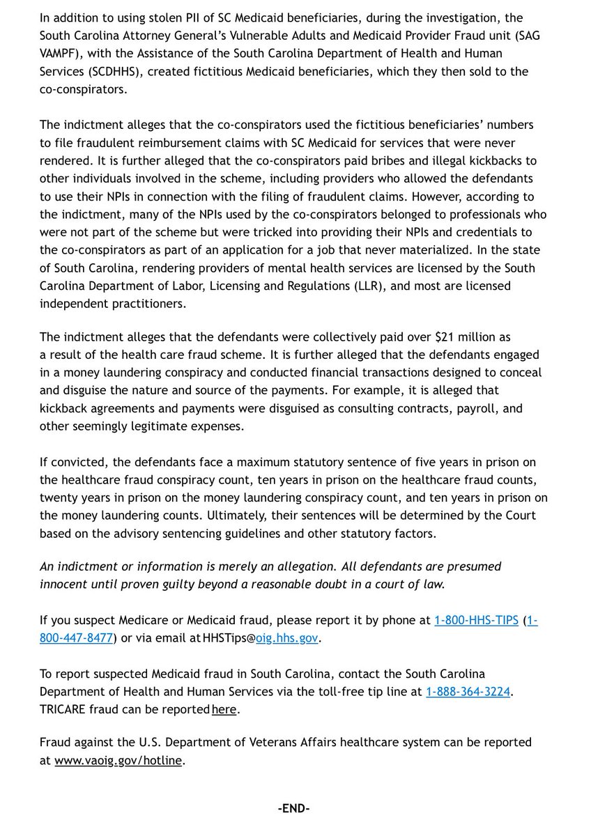 SCAttyGenOffice's tweet image. Attorney General Alan Wilson announces ‘Operation Border War,’ indictments in $21M healthcare fraud schemes