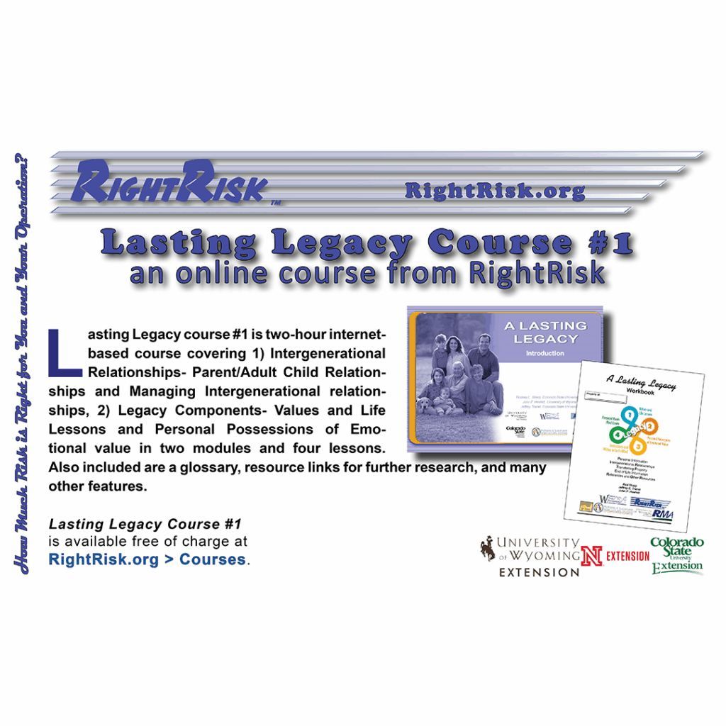 RightRiskorg's tweet image. Lasting Legacy Course #1 (uwagec.org/rightrisk/news…)
#RightRisk #RiskInAg #AgRiskMgt
LASTING LEGACY COURSE #1 course is available free of charge at RightRisk.org > Courses