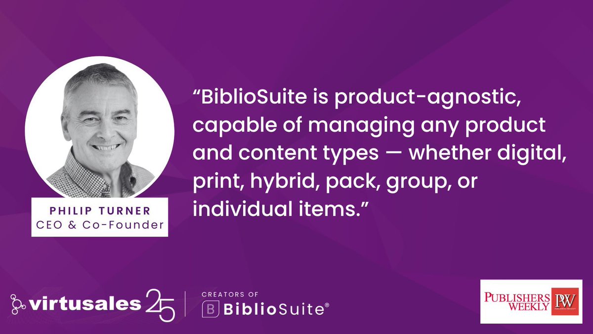 BiblioSuite, your single source of truth in publishing, can manage it all — digital, print, hybrid, &amp; more. 📚

To celebrate our 25th anniversary, our CEO, Phil Turner, talked to <a href="/PublishersWkly/">Publishers Weekly</a> about our journey so far and what's next for us.

Read now: publishersweekly.com/pw/by-topic/au…
