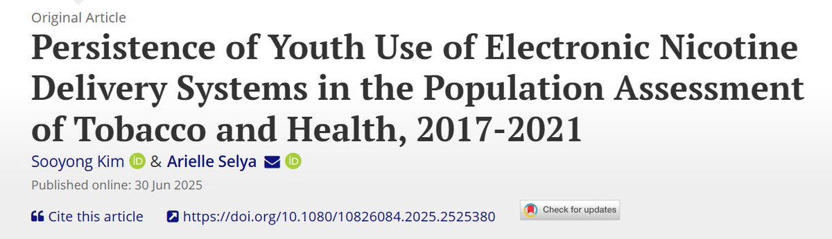 🚨New paper alert🚨

TLDR: Most youth e-cig use starting ~2019 peak was transient &amp; experimental:

▶️52% stopped by 2021
▶️60%⬇️degree of use
▶️Concern should be on escalation (17%) &amp; heavy use (5%)

This is an unfunded side project, not related to my consulting to Juul &amp; CoEHAR