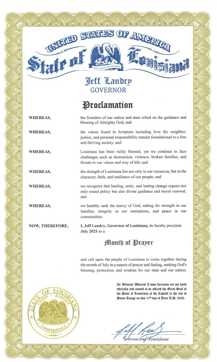 Proud to declare July a Month of Prayer here in Louisiana! 

“For where two or three are gathered together in my Name, there am I in the midst of them.” Matthew 18:20