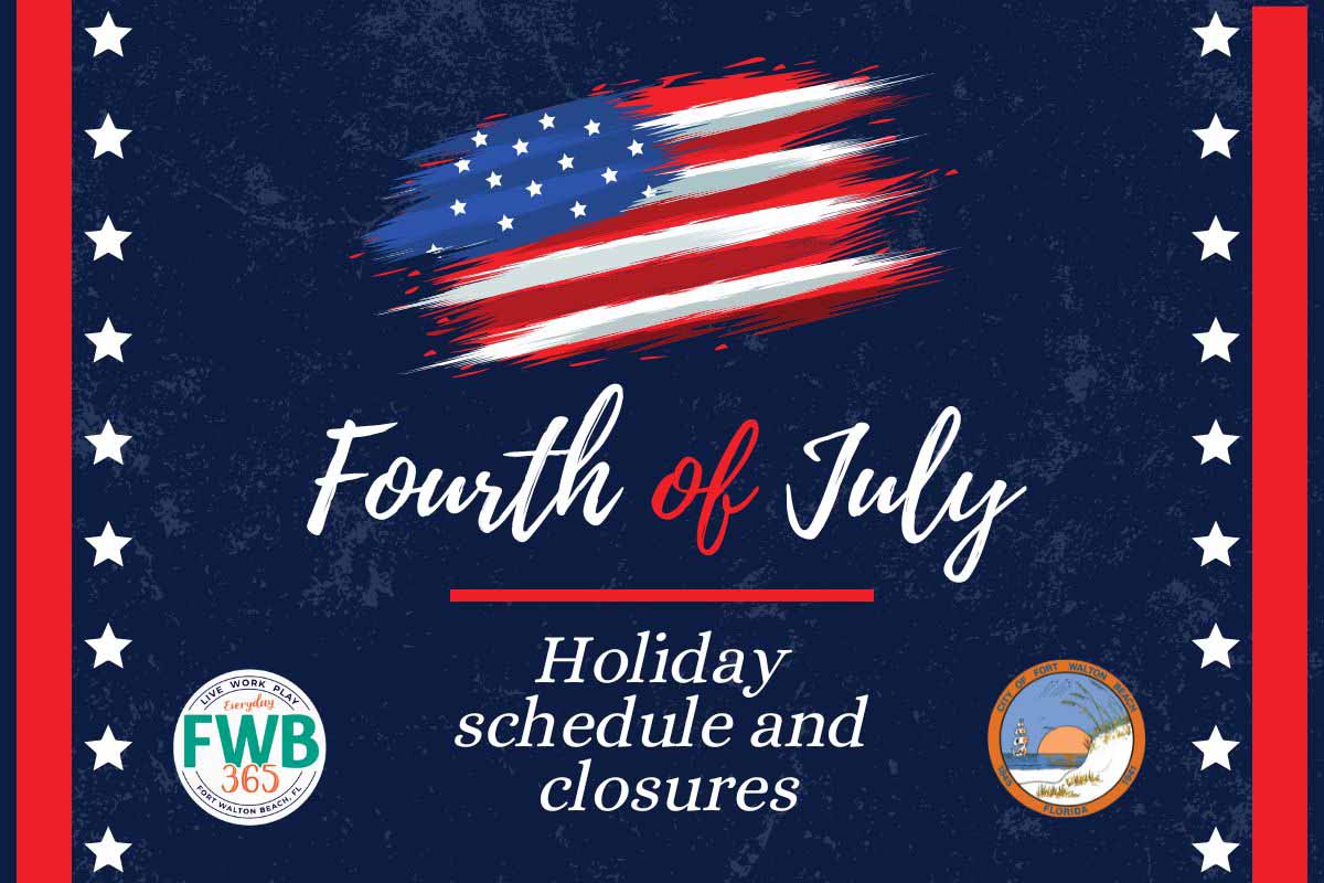 City of Fort Walton Beach (@cityoffwb) on Twitter photo The <a href="/CityOfFWB/">City of Fort Walton Beach</a> offices and facilities will have modified hours and closures surrounding the Fourth of July holiday. Read more here: fwb.org/CivicAlerts.as… The <a href="/CityOfFWB/">City of Fort Walton Beach</a> offices and facilities will have modified hours and closures surrounding the Fourth of July holiday. Read more here: fwb.org/CivicAlerts.as…