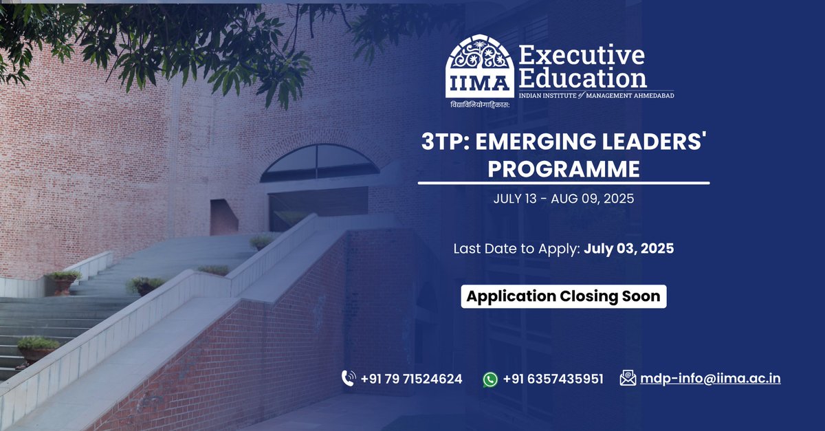 The application deadline for the 3TP: Emerging Leaders’ programme at #IIMA is fast approaching.
If you're ready to grow into a senior #leadership role, this is the moment.
lnkd.in/dXmgZwWD
#LeadershipDevelopment