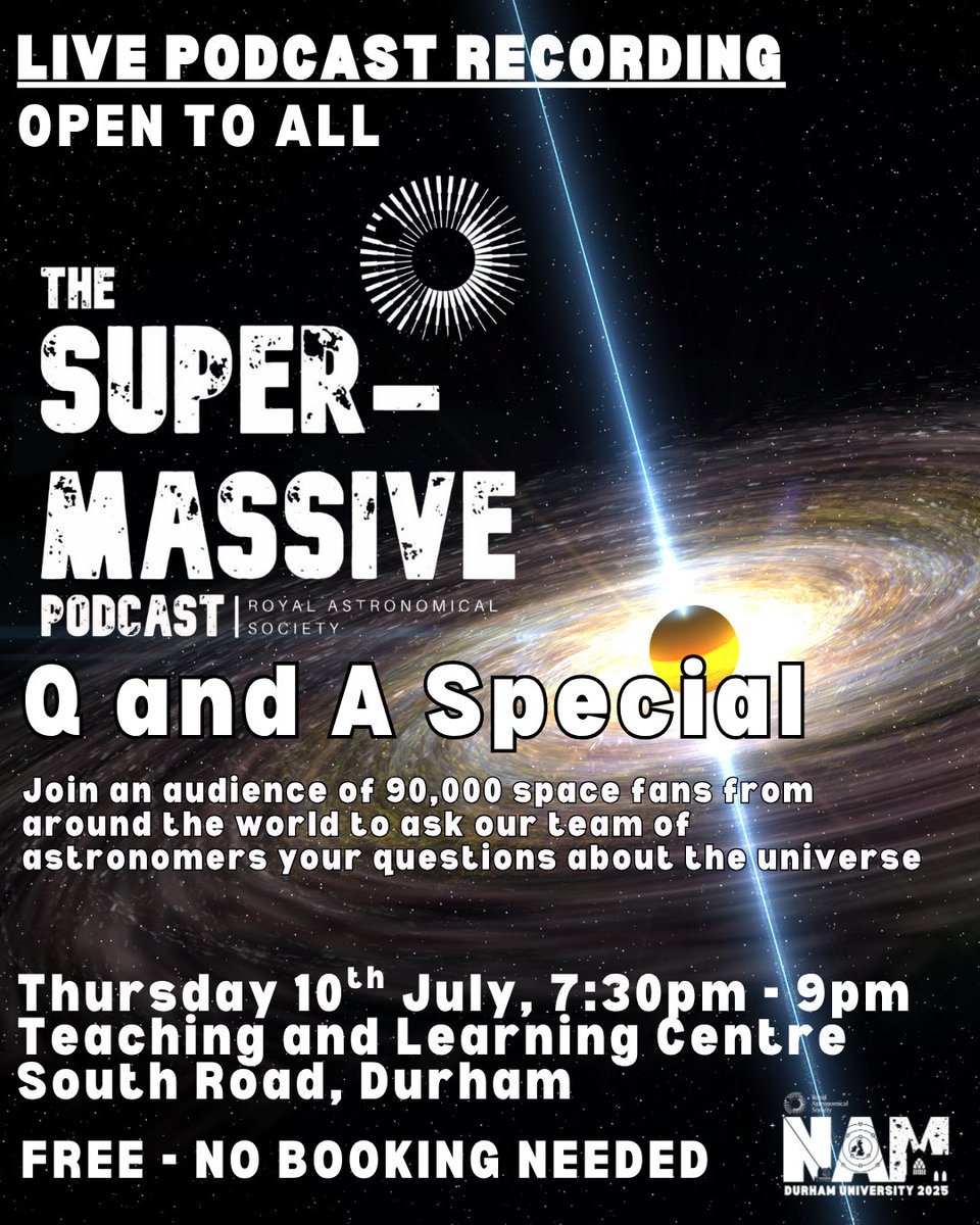 NAM25_Durham's tweet photo. 🚀✨ The Universe is Coming to Durham! ✨🌌

As part of NAM, join us for two FREE public evenings filled with wonder and cosmic curiosity! Events are FREE, no booking needed!

🔗 Find out more: https://t.co/u9Weiii4T3

#NAM2025durham #sciencethroughconnection https://t.co/dnUqqkWCsR