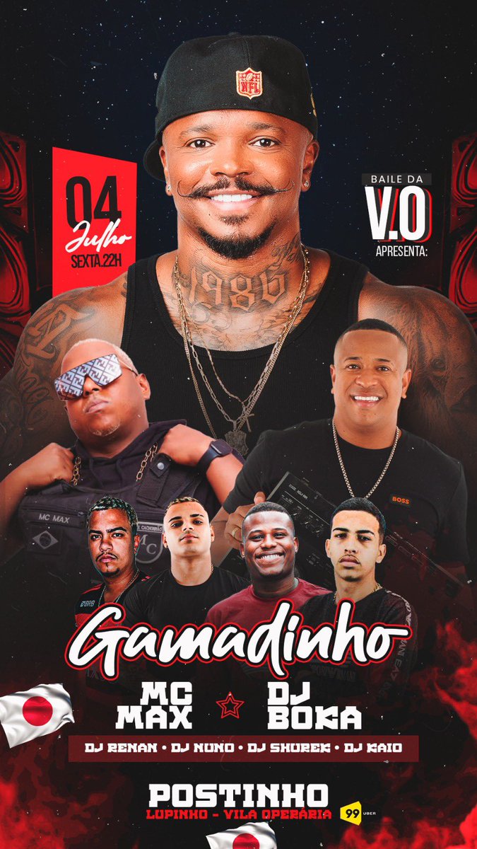 SEXTA FEIRA NA V.O 🇯🇵

EVENTO COBERTO DE LONAS, ORNAMENTAÇÕES, 2 EQUIPES DE SOM 🇯🇵🚀

VEM PRO JAPÃO 🇯🇵

🚨 PROIBIDO ENTRADA DE BEBIDAS 🚨
