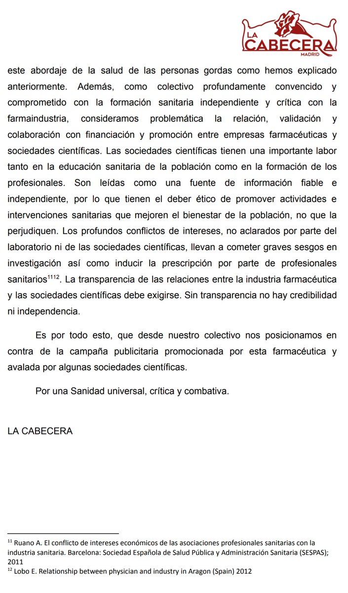 Desde La Cabecera publicamos este comunicado en contra de la campaña discriminatoria de Novo Nordisk, cuya finalidad es puramente comercial, y vergonzosamente respaldada por sociedades científicas que se mueven por intereses económicos.