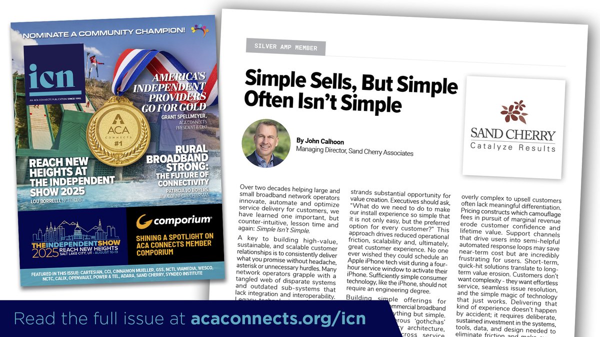 “Simple” sells—but for broadband providers, delivering simple often means untangling deep complexity. In ICN, Sand Cherry breaks down why the easiest customer experiences are the hardest to build—and how operators can get there. Read more: flipsnack.com/8B8ECF5569B/ic…