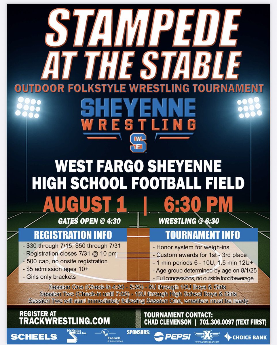 WFSheyenneWR's tweet photo. 🚨🚨🚨One month away from the 2nd Annual Stampede At The Stable at the West Fargo Sheyenne Football Field. Get signed up on https://t.co/B0DE2UQ1qE! 🚨🚨🚨 

#StableMade https://t.co/7nCRwDfV0g