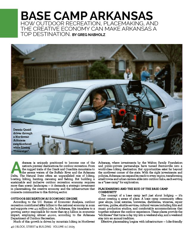 Nabholz Properties CEO Greg Nabholz shares how outdoor recreation, placemaking, and creativity can make Arkansas a top destination in the latest Block, Street &amp; Building.

📖 tinyurl.com/3tu8db68

#NabholzProperties #ArkansasFuture #CreativeEconomy