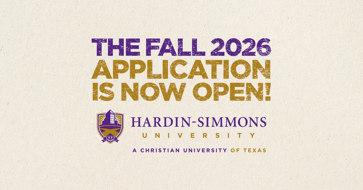 HSUTX's tweet image. The Fall 2026 application is NOW open!
We’re excited to welcome the future #HSUTX30 class to Hardin-Simmons! If you’re ready to take the next step in your journey, now’s the time to apply.
👉 Start your application today at applynow.hsutx.edu/apply/
We can’t wait to see where your…