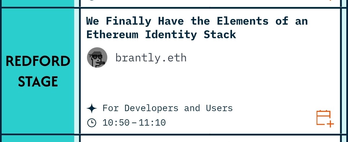 brantly.eth (@brantlymillegan) on Twitter photo if you're at <a href="/EthCC/">EthCC - Ethereum Community Conference</a>, I'm giving a presentation on the history and future of the ethereum identity stack tomorrow morning (July 2) at 10:50am, see you there!
ethcc.io/agenda?date=20β¦ if you're at <a href="/EthCC/">EthCC - Ethereum Community Conference</a>, I'm giving a presentation on the history and future of the ethereum identity stack tomorrow morning (July 2) at 10:50am, see you there!
ethcc.io/agenda?date=20β¦