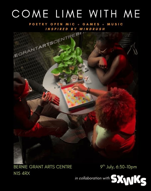 Come Lime With Me: an evening of music, open-mic poetry and games.

We’ve got ludo, we’ve got dominos, we even have Connect 4! Come play, listen, share or just hang out. Sign up for the open-mic on the day!

Booking essential. Free. bit.ly/4lxsEWv