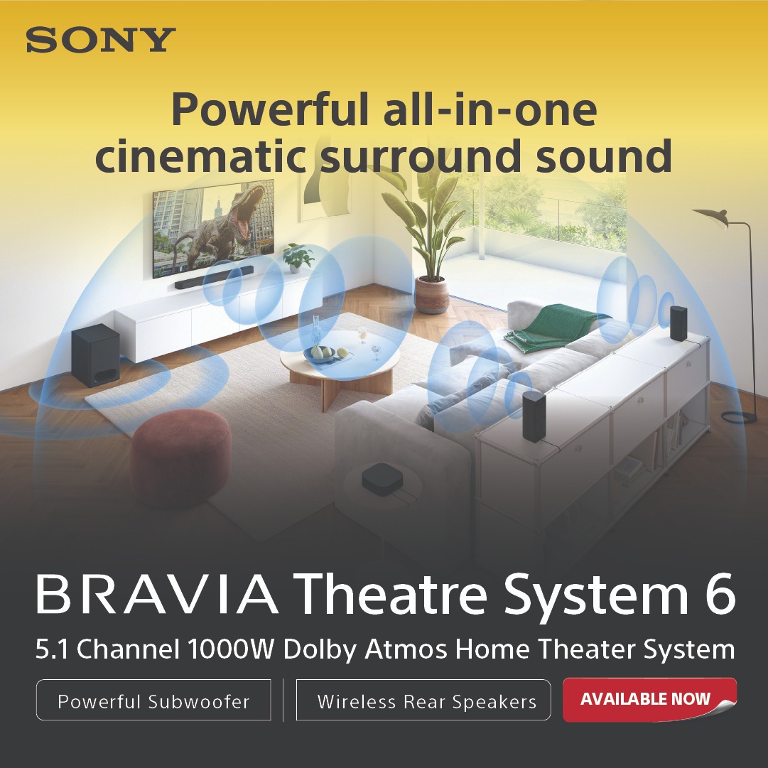 Bring cinema home with the new Sony BRAVIA Theatre System 6! 
5.1ch surround sound, easy setup, and immersive Dolby Atmos® &amp; DTS:X® audio.
Soundbar, subwoofer &amp; wireless rear speakers, all in one.

#MySonyMEA #CinemaisComingHome