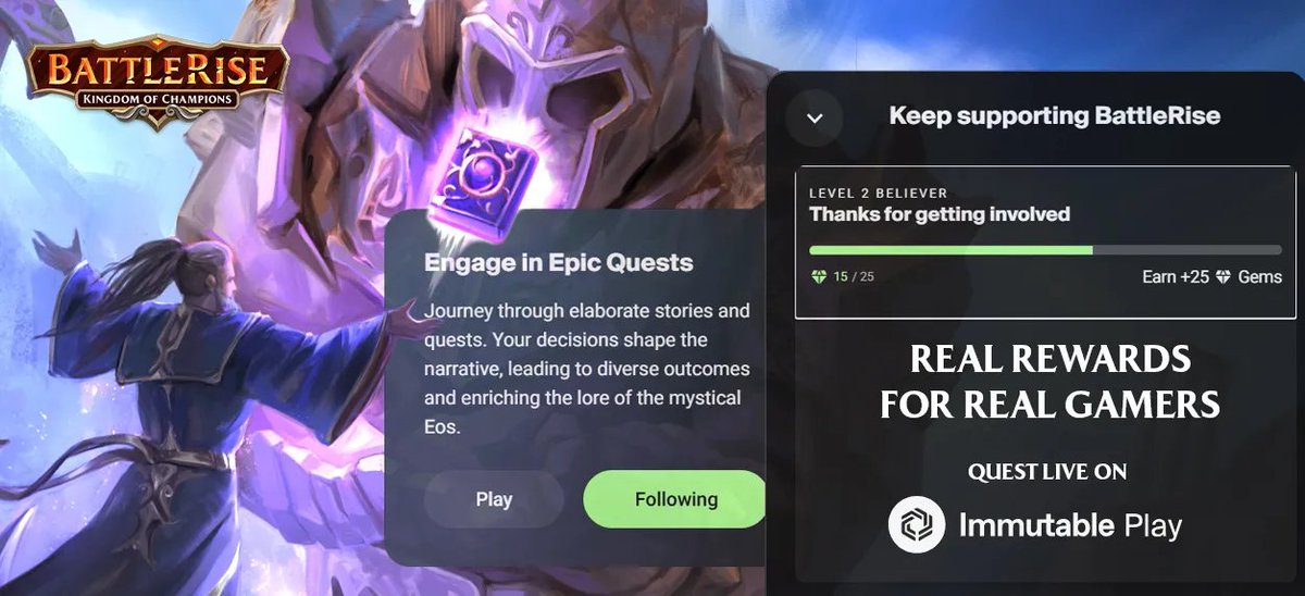 BattleRiseGame's tweet image. There is still time to collect more!
Head over to our quest live NOW on @Immutable