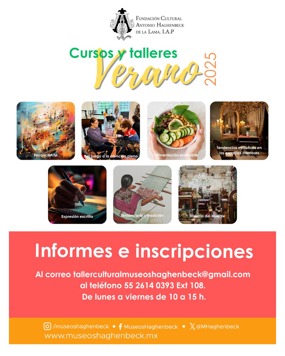 Recuerda que aún estás a tiempo de inscribirte en los Talleres de Verano de los Museos Haghenbeck.

¡No te los pierdas!