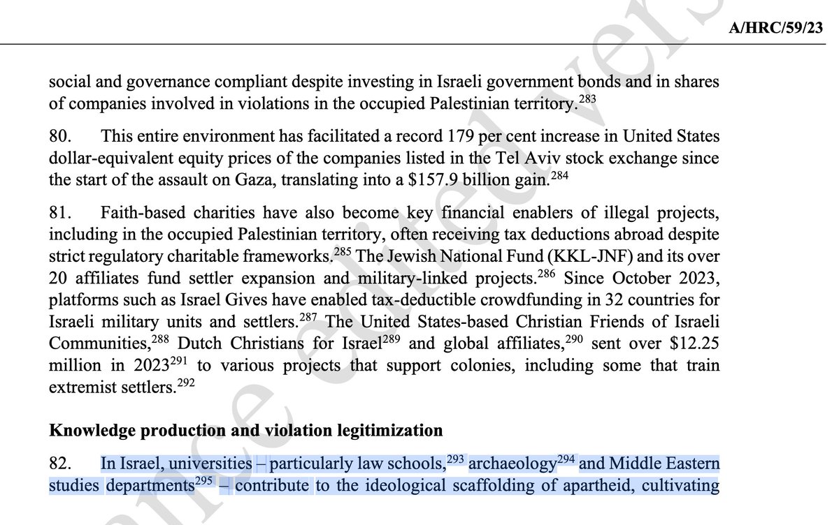 🚨 <a href="/FranceskAlbs/">Francesca Albanese, UN Special Rapporteur oPt</a>'s new report just dropped! Not only is academia mentioned, but ARCHAEOLOGY and Middle Eastern Studies are also specifically named, w one reference to @emekshaveh . When I say Antiquity scholars are directly concerned, I mean it literally: ohchr.org/sites/default/…