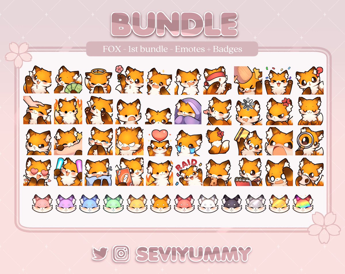 SeviYummy's tweet image. 🦊New P2U set of Fox Bundle! 🦊
~40 emotes + 12 sub badges ~
✨$50 the whole bundle! ✨
You can get them here:
etsy.com/shop/SeviYummy
ko-fi.com/seviyummy/shop