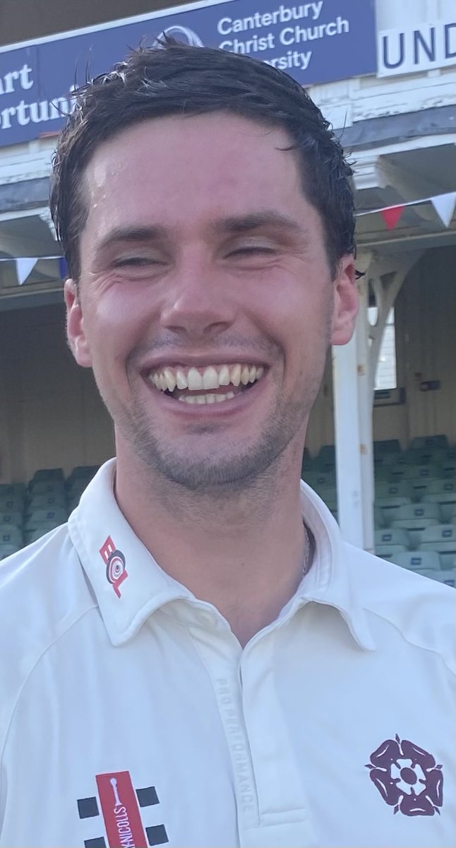 oldmanradd's tweet image. The happiest of chaps - Justin Broad after his maiden first-class century for ⁦@NorthantsCCC⁩ at ⁦@KentCricket⁩ today. Calvin Harrison achieved the same feat and ⁦@zaib_05⁩ first to reach 5 Champo centuries in a season for County since Lance Klusener in 2006.