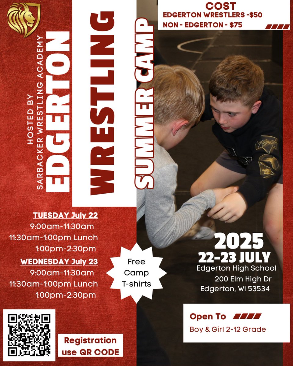 Excited to announce an awesome wrestling camp opportunity in Edgerton! 🔥 Hosted by Sarbacker Wrestling — where the next generation comes to work, learn, and grow. 

edgertonwrestling.leagueapps.com/leagues

#GrowTheSport #WrestleBetter #wiwrestling