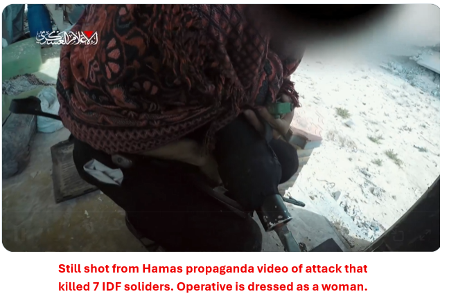 Aizenberg55's tweet image. If Israel truly targeted civilians, Hamas wouldn’t hide among them and dress its fighters as women. Disguising combatants as civilians delays the IDF and increases civilian deaths. If Hamas wore uniforms as required by laws of war, Gaza’s civilian death toll would be far lower.