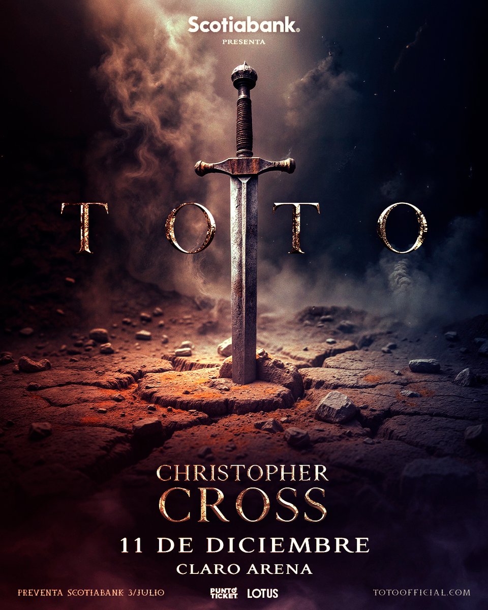 ¡TOTO en Chile! 🇨🇱 ⚔️ Una de las bandas más legendarias de todos los tiempos y que marcó la historia del rock aterriza este 11 de diciembre en Claro Arena 📍

Special guest: @itsmrcross ⚡️