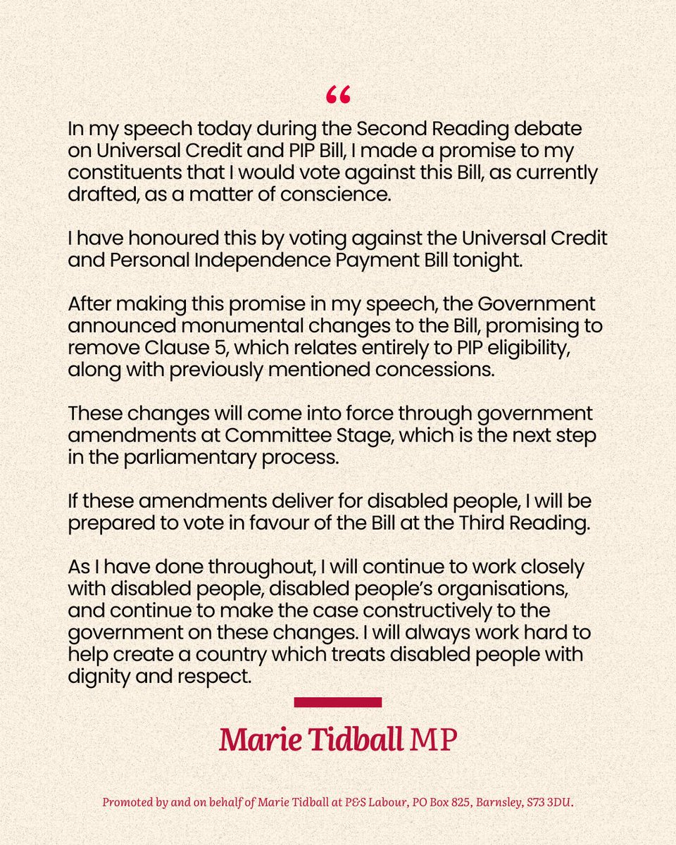 My statement on the Universal Credit and Personal Independence Payment Bill