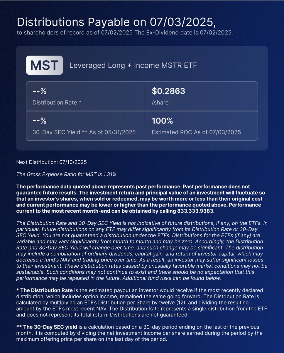 #DefianceETFs Announces Weekly Distribution on $MST ($0.2863/share)

For standardized performance and other important information visit defianceetfs.com/mst/#etfs-page…. For the Prospectus visit defianceetfs.com/mst/prospectus