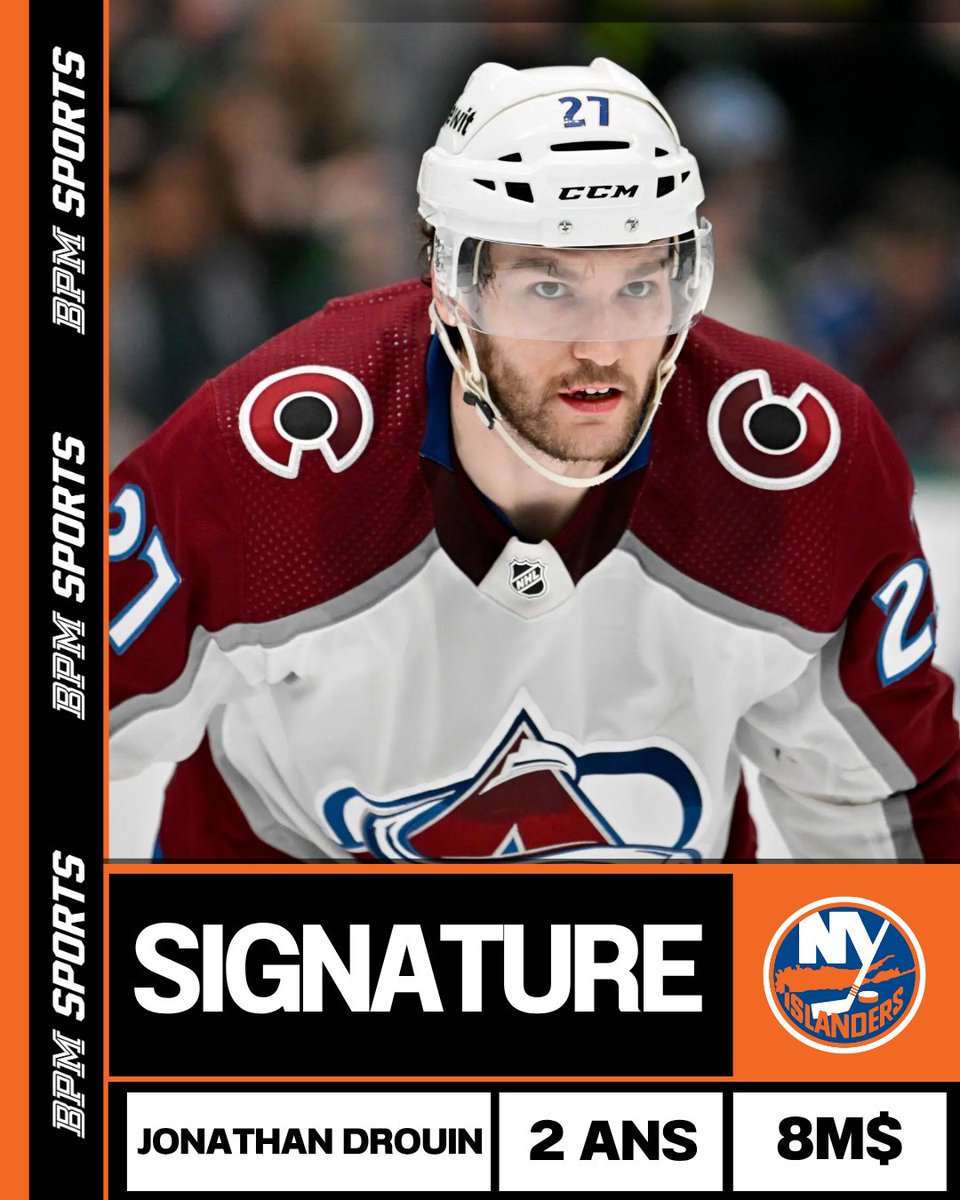BPMSportsRadio's tweet photo. Le Québécois Jonathan Drouin poursuivra sa carrière avec les Islanders de New York!
#drouin #nhl #lnh #islanders #hockey https://t.co/XhLmO9SQ5i