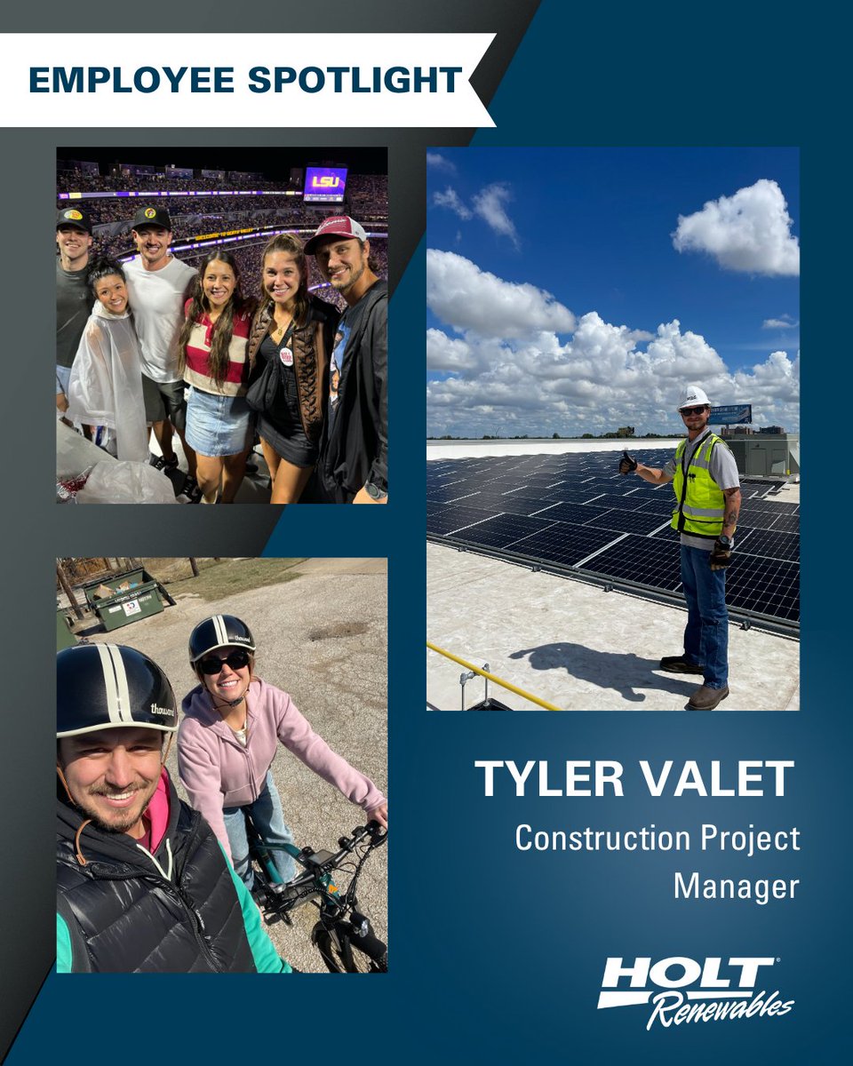 HOLT Renewables (@holtrenewables) on Twitter photo 🌟 Meet Tyler Valet!  From managing complex solar installations to supporting his team and customers every step of the way, Tyler embodies our values of integrity, teamwork, and pride in his work. 
Read Tyler's full story here:  bit.ly/4eh2zsd
#HOLTRenewables #IAmHOLT 🌟 Meet Tyler Valet!  From managing complex solar installations to supporting his team and customers every step of the way, Tyler embodies our values of integrity, teamwork, and pride in his work. 
Read Tyler's full story here:  bit.ly/4eh2zsd
#HOLTRenewables #IAmHOLT