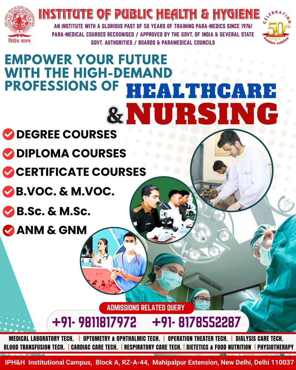 IPHHDELHI's tweet photo. Shape Your Future with In-Demand Careers in Healthcare & Nursing!
Enroll now in Degree | Diploma | Certificate | B.Voc | M.Voc | https://t.co/0E6DOMiy28 | https://t.co/RLVt1CyvzC | ANM | GNM programs.
📞 +91-9811817972 | +91-8178552287
#IPHH #HealthcareCareers #ParamedicalCourse https://t.co/2KPN54UPyf