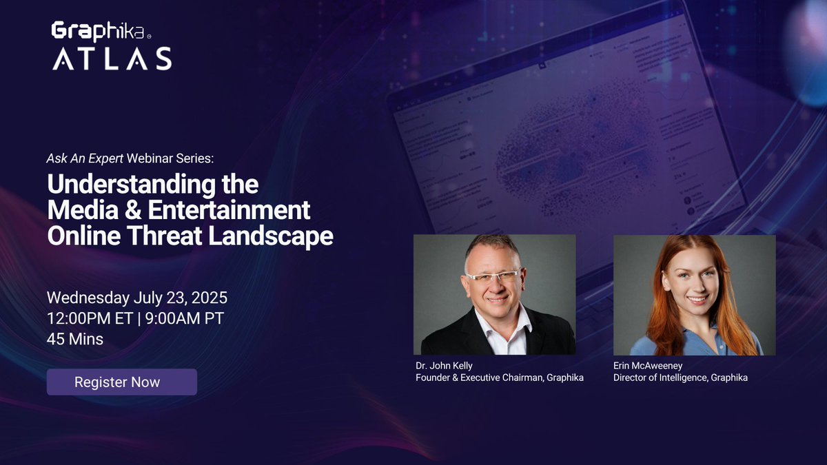 Graphika_NYC's tweet image. Join us on Wednesday, July 23 at 12PM ET for a live expert briefing on online threats facing the Media & Entertainment industry.
Questions can be submitted in advance and will also be taken live.
Register now to join the discussion: launch.graphika.com/understanding-…