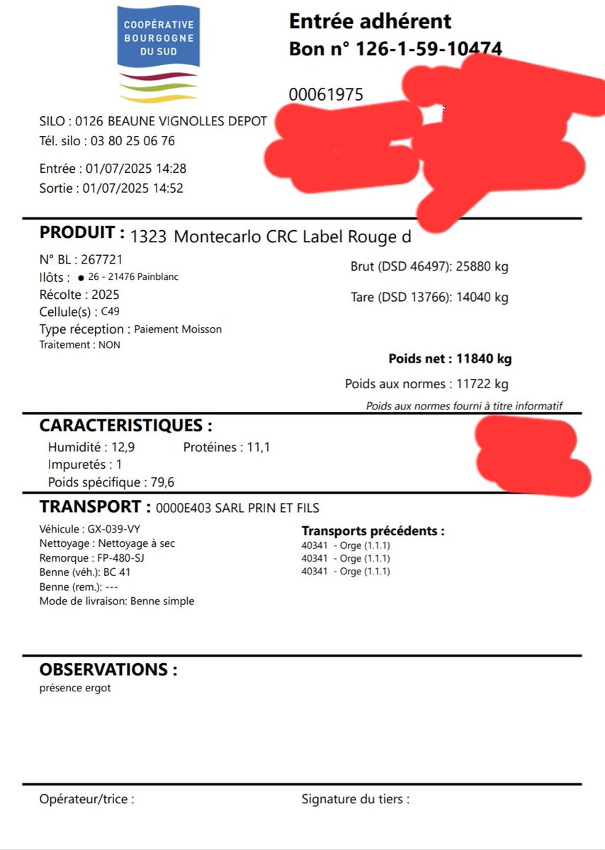 Moissonner du blé un 1er juillet, jamais j'y aurais pensé. La qualité aurait pu être top mais présence d'ergot alors que la parcelle était propre. On croise les doigts pour la suite.