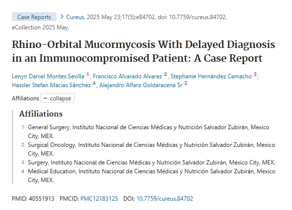 INCMNSZ_DirInv's tweet image. Estudio de caso: Mucormicosis rinoorbitaria con diagnóstico tardío en un paciente inmunodeprimido. Participación del @incmnszmx , Lenyn Daniel Montes Sevilla y cols.