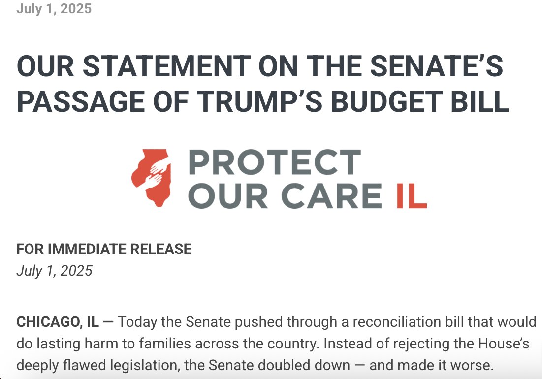 ProtectILCare's tweet image. The Senate just passed a bill that cuts #Medicaid, raises costs, and gives tax breaks to the wealthy—putting millions at risk. Now it heads to the House. Tell your reps they must stand with families and protect access to health care for Illinoisans. protectourcareil.org/index.php/2025…