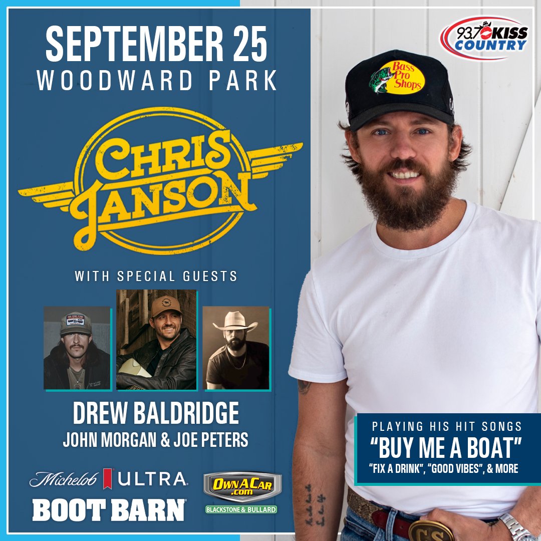 93.7 Kiss Country (@937kisscountry) on Twitter photo Country music takes over the Rotary Amphitheatre at Woodward Park, as <a href="/937KissCountry/">93.7 Kiss Country</a> and <a href="/MichelobULTRA/">Michelob ULTRA</a> present Chris Janson live on Thursday, September 25 with special guests Drew Baldridge, John Morgan, and Joe Peters.
Get your tickets online now: bit.ly/3HT5b3f Country music takes over the Rotary Amphitheatre at Woodward Park, as <a href="/937KissCountry/">93.7 Kiss Country</a> and <a href="/MichelobULTRA/">Michelob ULTRA</a> present Chris Janson live on Thursday, September 25 with special guests Drew Baldridge, John Morgan, and Joe Peters.
Get your tickets online now: bit.ly/3HT5b3f