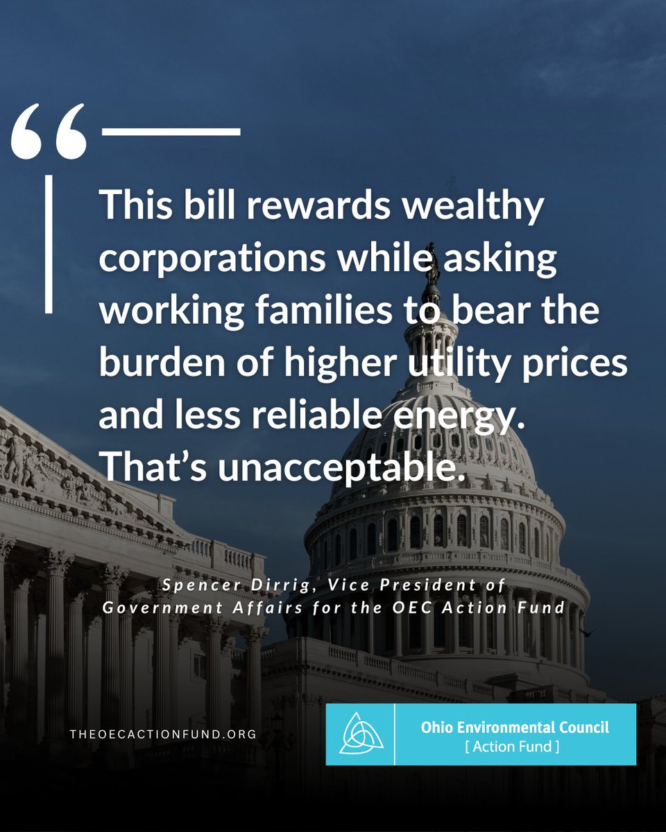 The U.S. Senate just passed the latest version of the Reconciliation Bill, which significantly reduces the clean energy investments. It will increase energy costs, lead to job losses, and increase exposure to pollution for Ohio’s children and communities. ow.ly/80Q350Wjjni