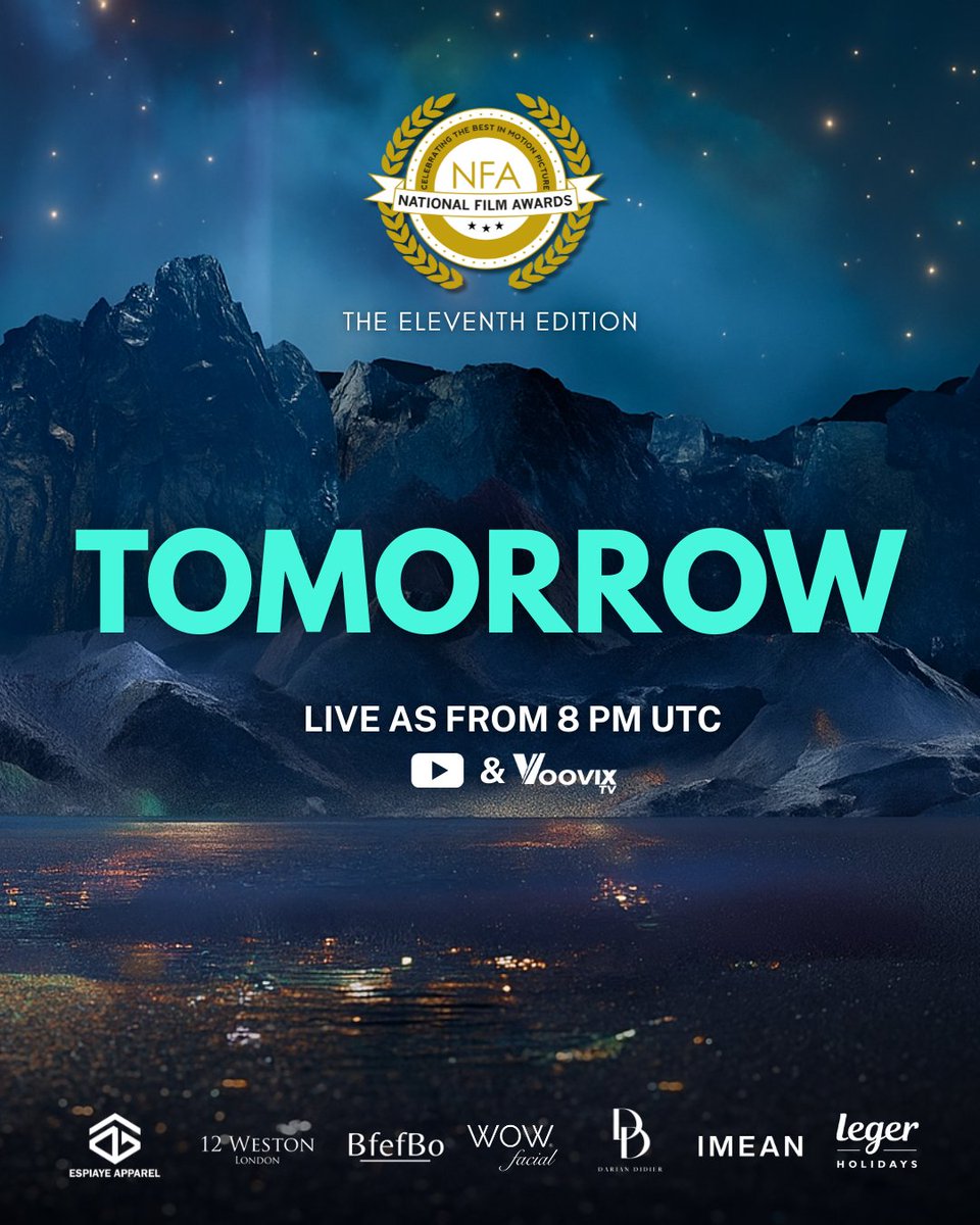 Tomorrow. Eleventh Edition. Who will win?

Watch the #NFAs LIVE on Youtube and Voovix TV as from 8 PM tomorrow.

#NationalFilmAwards2025 #NFAUK #RedCarpetReady #CinemaCelebration #MovieMagic #LightsCameraAwards #SeeYouThere #AwardSeason #NFA11 #nationalfilmawardsuk