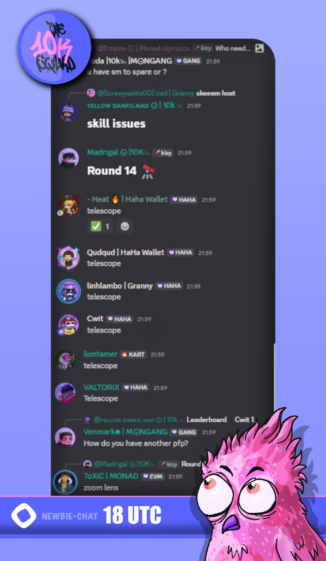 the10kSquad's tweet image. Day 173 of The 10k Squad taking over Monad&apos;s newbie chat. Special shout-out to: @leMadrigalmu 

Are you going to Greece this week? If yes - you have a chance to meet 10K Squad founder @puresoul0109 there!

Every day, at 11:00 UTC and 18:00 UTC we will be in #newbie-chat of…