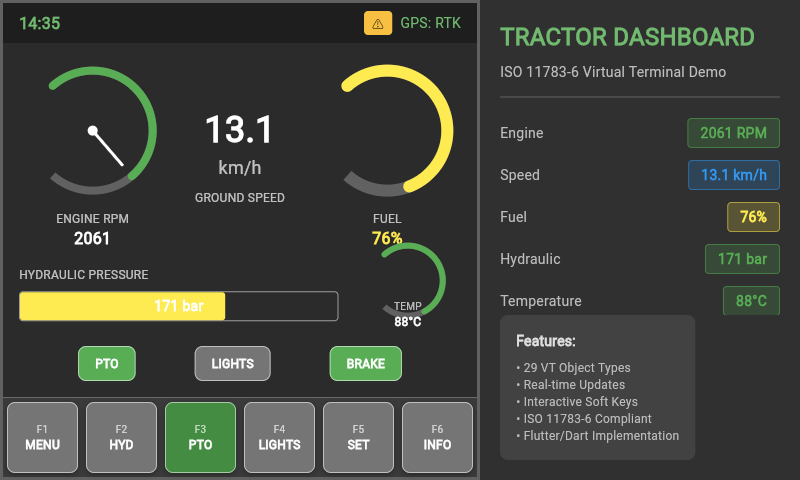 shioken's tweet image. ISO 11783-6 Virtual Terminal ライブラリをFlutterで作った。マルチプラットフォームで動作する。
#Flutter #ISOBUS #AgTech #農業ICT