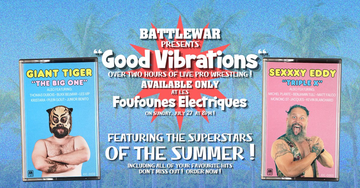 TheBATTLEWAR's tweet image. As the legendary Beach Boys once said, "I'm pickin' up good vibrations".
With summer upon us, the superstars of BATTLEWAR are looking to ride the wave to success, and the tide is bringing them directly to @LesFoufs on Sunday, July 27!
DETAILS: shorturl.at/Tm1h7