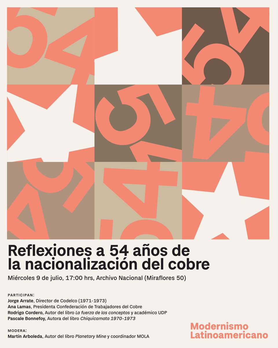 Modernismolat's tweet image. Nos vemos la próxima semana en este conversatorio, para hablar sobre la nacionalización del cobre y los desafíos y lecciones que trae para el presente.