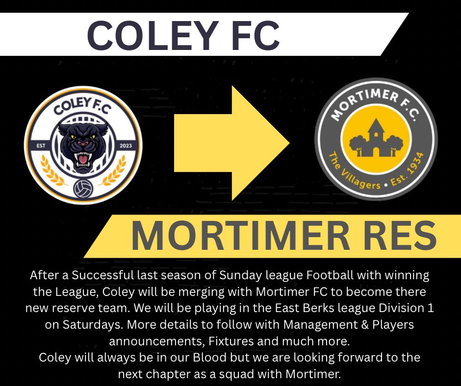 mortimer_res's tweet image. Big news for the club
Some of you might be aware but Coley FC have teamed up with @mortimervillage to become there reserve team and now playing on a Saturday in the @EastBerkshireFL Division 1
We are looking forward to the next chapter and test.
#UpTheColey
#UpTheVillagers
๐ต๐ก