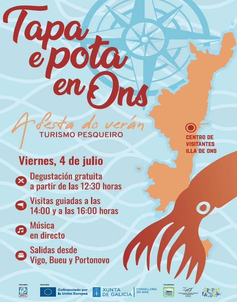 🐙¡La pota vuelve a brillar en la Illa de Ons!
🎉Este 4 de julio, la OPPF-4 celebra la 2ª edición de #TapaEPota con degustaciones gratuitas, visitas guiadas y música en vivo.
🌊 Gastronomía, cultura pesquera y sostenibilidad en un entorno único.
📍 Más info: