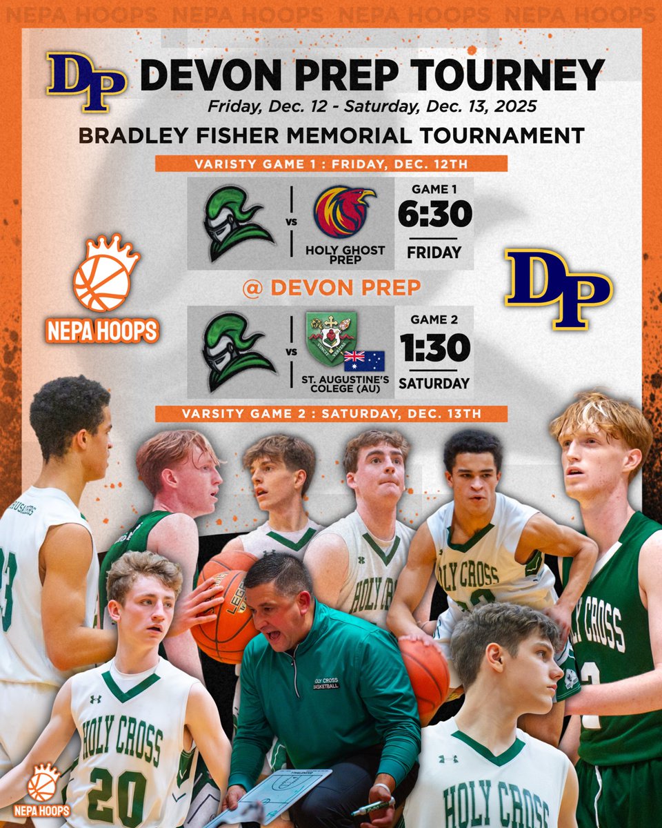 📍 Holy Cross at the Bradley Fisher Memorial

District 2 3A runners-up and state semifinalists Holy Cross (@HCHSPA) return to Devon Prep for the second straight year:

🆚 <a href="/HGPBasketball/">HGP Basketball</a> — Fri, 12/12 at 6:30 PM
🆚 St. Augustine’s College (Sydney, Australia) 🇦🇺 — Sat, 12/13 at 1:30